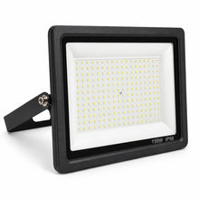 Side view of a 150 watt outdoor LED flood light showing durable weather resistant housing and mounting bracket