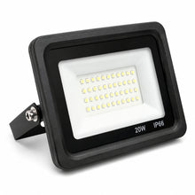 Side view of a 20 watt outdoor LED flood light showing compact weather resistant housing and mounting bracket