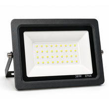 Front view of a 30 watt outdoor LED flood light for landscape security and area lighting