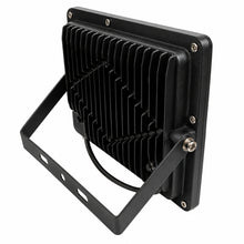 Back view of a 50 watt outdoor LED flood light showing heat sink and fixture housing design