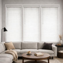 29.75″ W x 84″ L Cordless Faux Wood Blinds, White, 2″ Slats, Inside Mount