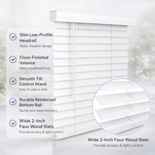 24″ W x 84″ H Cordless Faux Wood Door Blinds, 2″ Slats, White