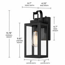 13-Inch Outdoor Wall Lantern Sconce, Matte Black, Clear Glass, 1-Light
