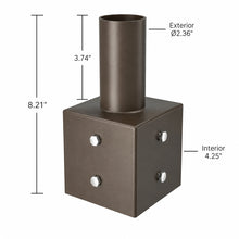 4 Inch Square Pole Tenon Adapter, 2-3/8 Inch OD Mount, Dark Bronze