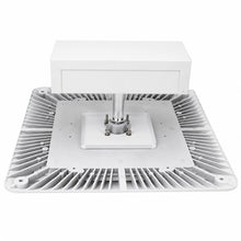 Bottom view of an LED canopy light showing compact housing design for ceiling mounted lighting