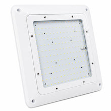 Front view of an LED canopy light for outdoor canopy and parking structure lighting