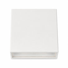 Side view of a white square LED wall sconce showing modern low profile fixture design